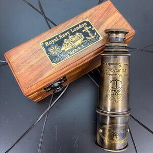 Brass Nautical Telescope with Wood Box Maritime Handmade Collectible Gift Sailor